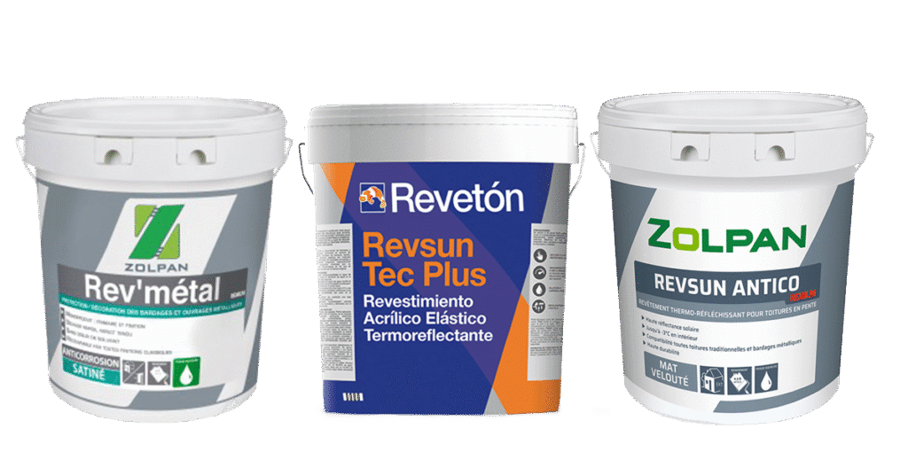 Bac de peinture thermo réfléchissante Rev Metal, Revsun Antico et Rev Sun Tec Plus de chez Zolpan Réunion